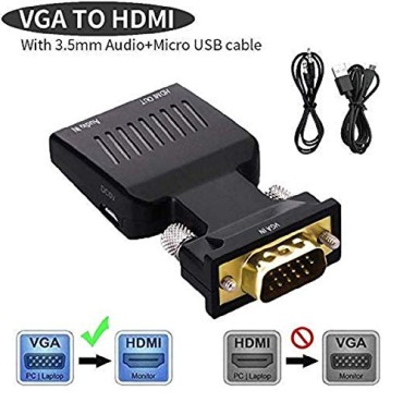 zikvik VGA to HDMI Adapter/Converter with Audio (Old PC to TV/Monitor with HDMI), Male VGA to HDMI Video Adapter for TV, Computer, Projector with Audio, Power Cable -D-Sub, 15-pin