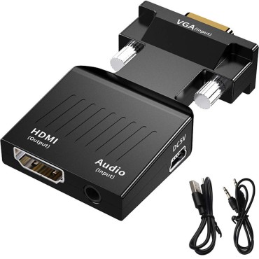 zikvik VGA to HDMI Adapter/Converter with Audio (Old PC to TV/Monitor with HDMI), Male VGA to HDMI Video Adapter for TV, Computer, Projector with Audio, Power Cable -D-Sub, 15-pin