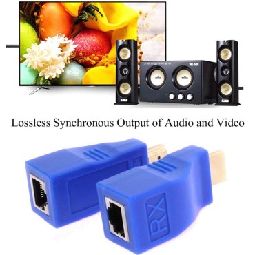 HDMI to RJ45 Network HDMI Repeater, 2 PCS HDMI Extender Transmitter and Receiver Network RJ45 Over Cat 5e / 6 1080p with Built-in Thunder Protection Circuit