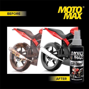 Motomax Shiner Multi surface Spray Polish 100 ml|Instantly Cleans, Polishes and Shines Bikes, Motorbikes, Sports Bikes, Scooters, Cars, Bullets | Useful for Plastic, Metal, Tyre & Rubber Parts