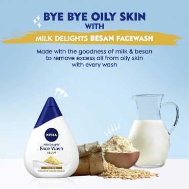 NIVEA Milk Delights Fine Gramflour Face Wash For Oily Skin, 300ml (Pack of 3)