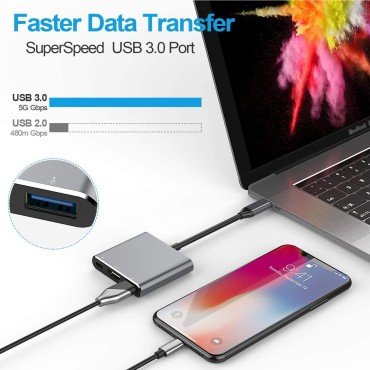 zikvik USB Type C to HDMI Hub 3 in 1 Adapter in Metal, Multi Port Dongle Type-C to USB 3.0, 4K HDMI, PD Charging Type C Port for MacBook, Chromebook, DELL,HP & Other Type C Phones & Devices