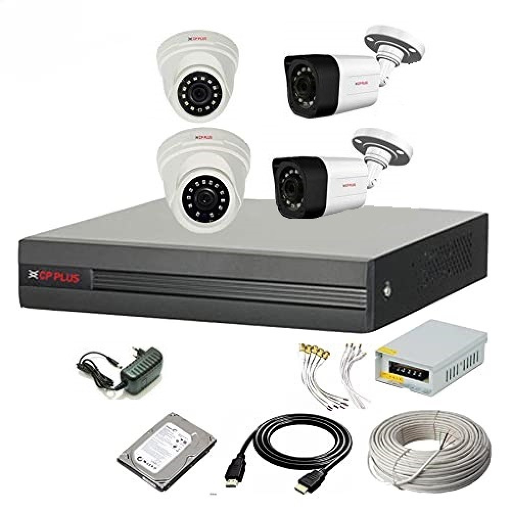 CP Plus 8 Channel HD DVR 1080p,2 Pcs Indoor 2 Pcs Outdoor Camera 2.4 MP,1 TB Hard Disk, 5m HDMI, 90 meter Wire Bundle Full Combo Set