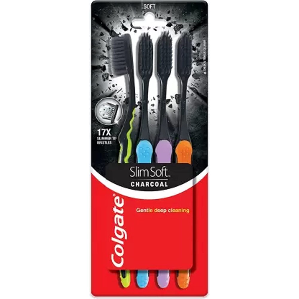 Colgate Slim Soft Charcoal Extra Soft Toothbrush (4 Toothbrushes)
