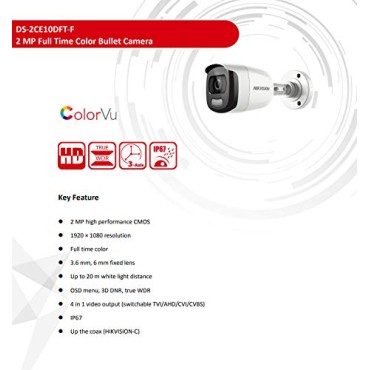 HIKVISION 1080p HD 2MP Colour Night Security Camera, White
