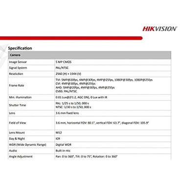 Hikvision 5 MP Indoor Dome CCTV Camera with inbuilt Audio Mic DS-2CE76H0T-ITPFS, White
