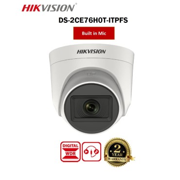 Hikvision 5 MP Indoor Dome CCTV Camera with inbuilt Audio Mic DS-2CE76H0T-ITPFS, White
