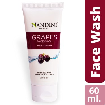 Nandini Grape Face wash Enriched with Grape Fruit Extract & Vitamin-E Gives You a Smoother & clearer Skin, 60ml. | 2.02 fl. oz (Pack of 1)
