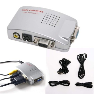 High Resolution VGA to Video TV AV Composite RCA S-Video Conversion Converter Box Adapter for Computer Laptop PC MAC Monitor to TV Projector- (Pal/Ntsc)