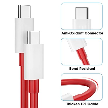 Type-C To Type-C Cable (Pack of 2) 65W Compatible With Smartphone(Oneplus 9 Pro 9 8T) Fast Charging 6.5A Warp Charge Usb C To Usb C,1 Mtr Super Fast Charging Cord Compatible With S21 S21 Ultra Fold