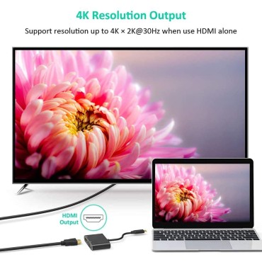 Type C to HDMI VGA Adapter USB C to HDMI (4K@60Hz) VGA (1080P@60Hz) Converter Compatible with MacBook Pro Air iPad Pro Dell XPS Surface Galaxy S21 S20 Xiaomi Notebook Ultra Spectre Zenbook
