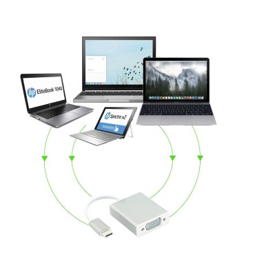 USB Type C to VGA USB 3.1 Adapter 1080P Converter for Mac Book Series, Chrome Book Pixel, Surface Book and More- Silver
