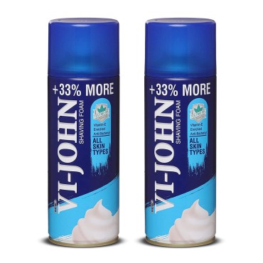 VI - JOHN Shave Foam For Men All Skin Type Enriched with Antibacterial Tea Tree Oil & Vitamin E, Pack of 2 (400 grams Each)